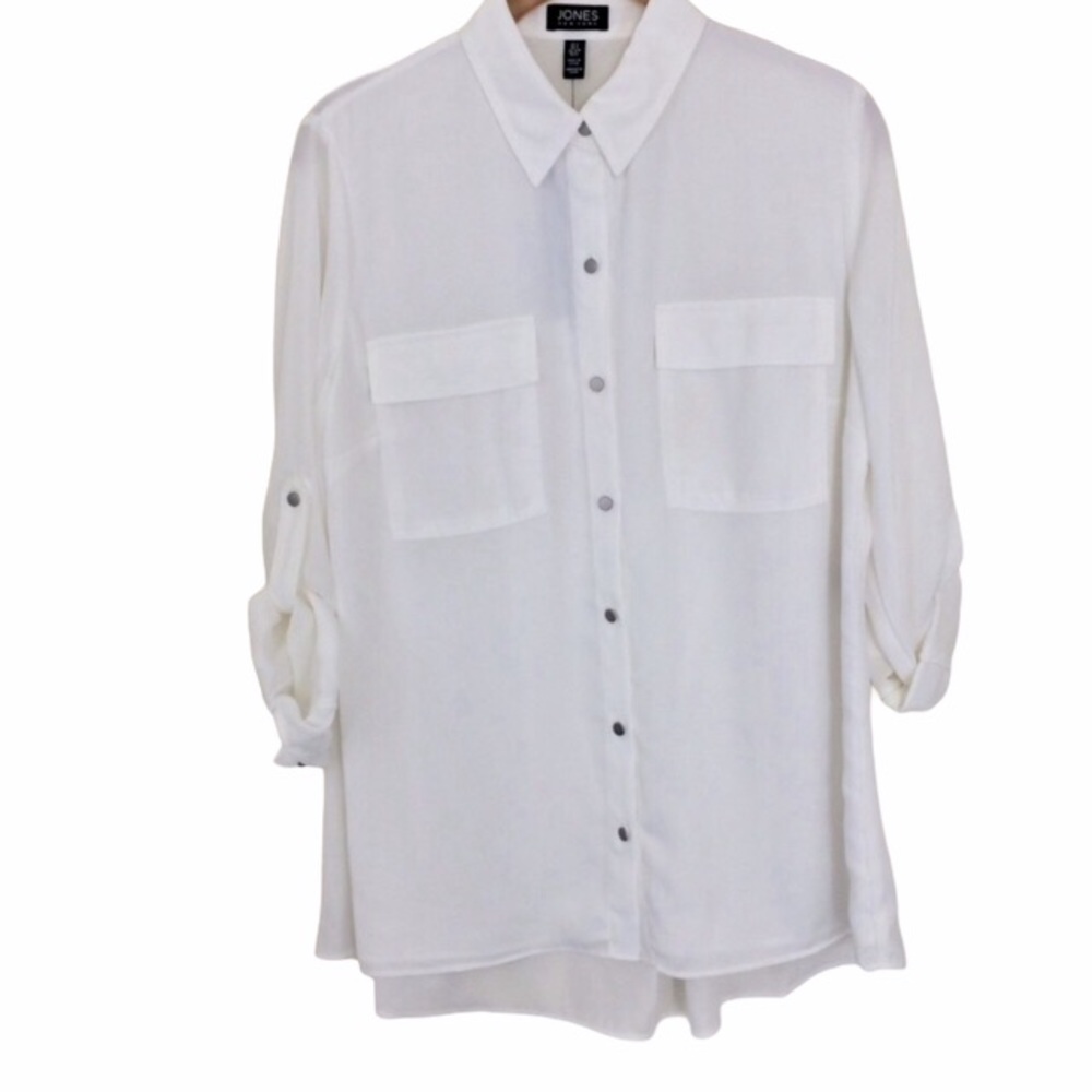 Jones New York Button down blouse roll up sleeves Small